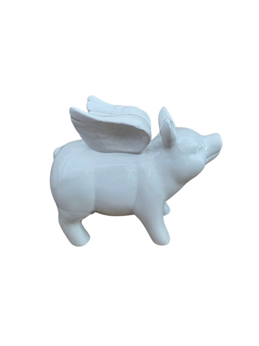 Large White Flying Pig Ceramic Figurine Farmhouse
